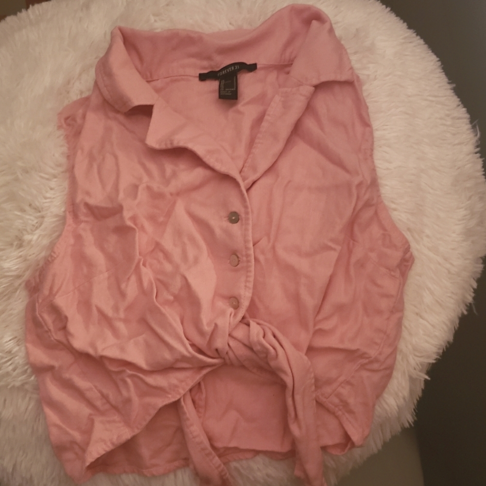 Pink button down crop shirt